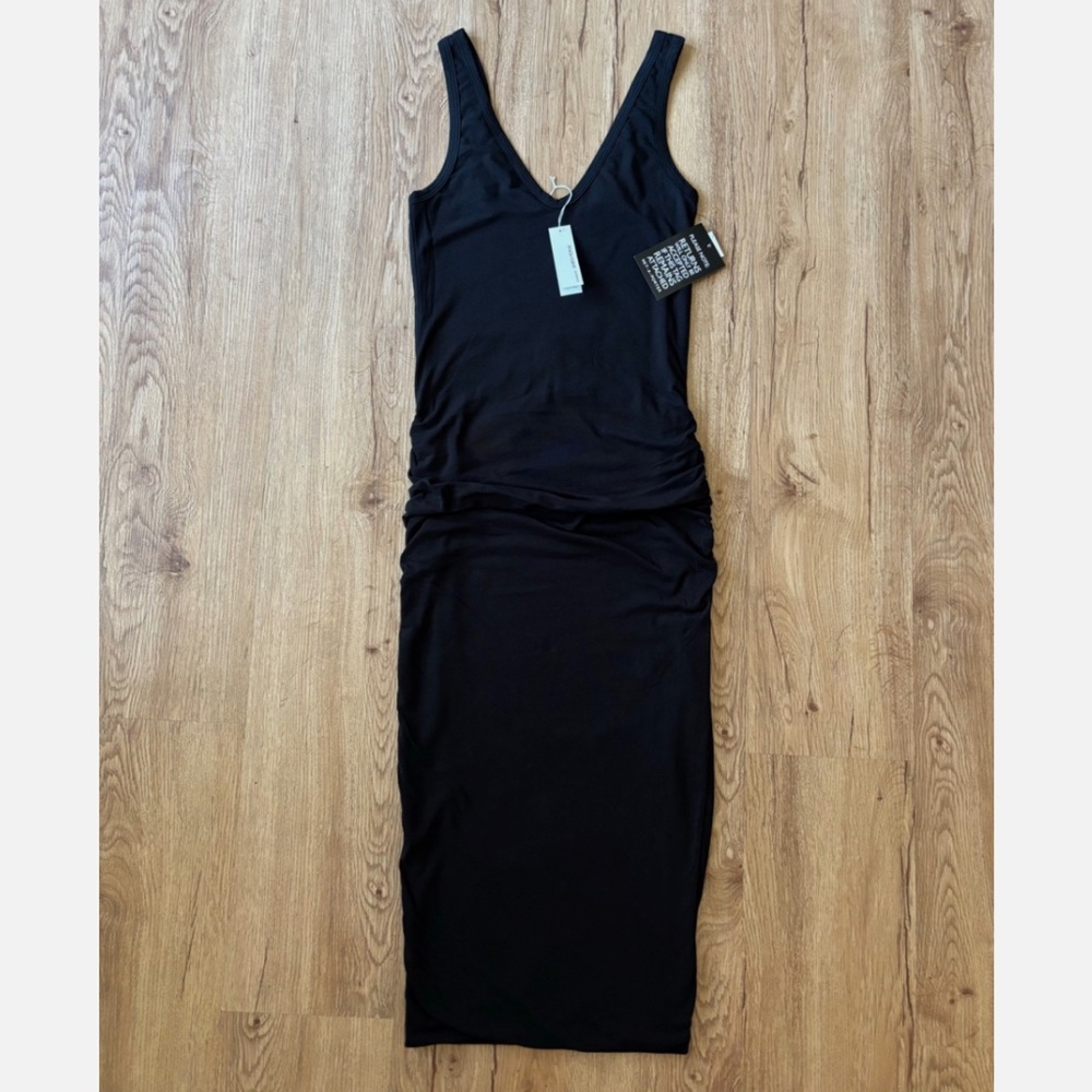 ★NWT JAMES PERSE V-Neck Ruched cotton-blend jersey midi dress Black Size2★